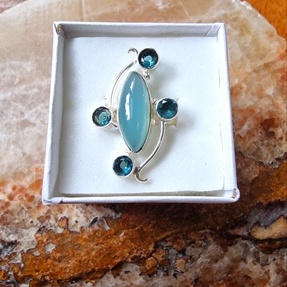 Vintage Blue Larimar & Blue Topaz Sterling Silver Ring